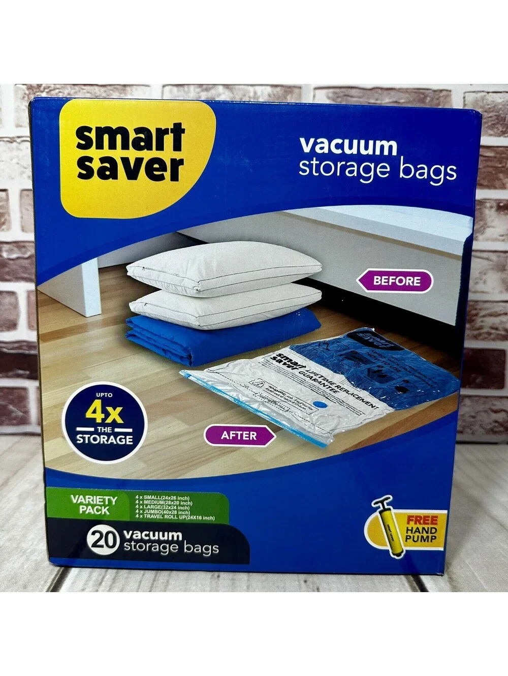 New 20 Pc VARIETY PACK Vacuum Storage Bags FREE Hand Pump - Smart Space Saver